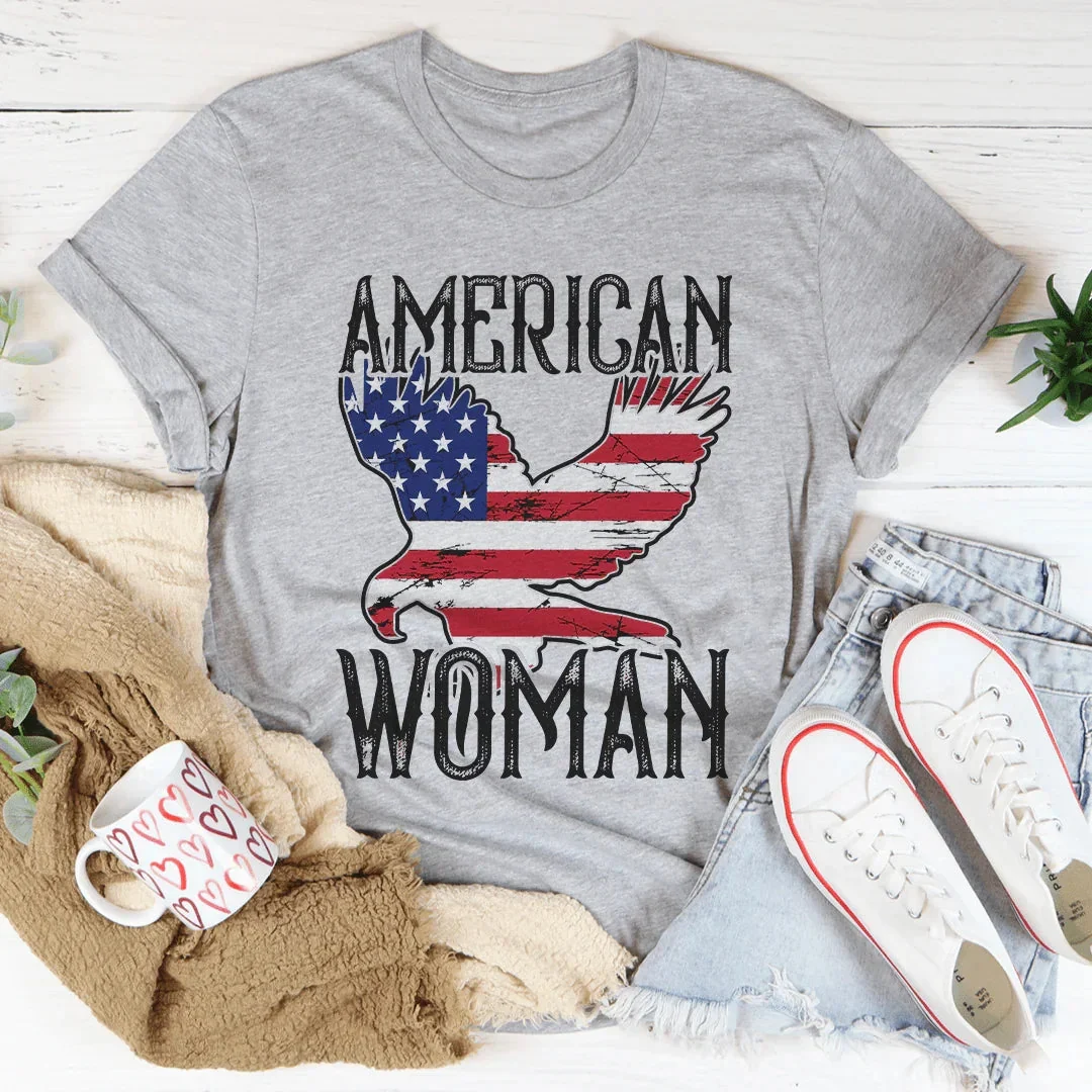 American Woman Eagle Graphic Tee – Patriotic Women's Shirt - Image 3