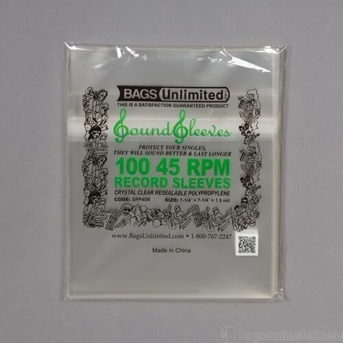 Bu Spp45R 45 Rpm Outer Slv Resealable 100 Cnt Clr - Bags Unlimited SPP45R - 7 IN 45 RPM Outer Record Sleeve - Resealable  - 100 CNT