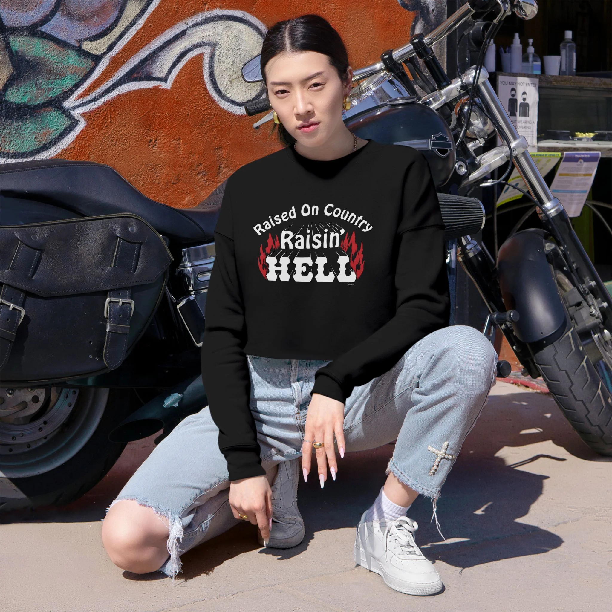 Raised on Country, Raisin’ Hell Cropped Sweatshirt - Image 3