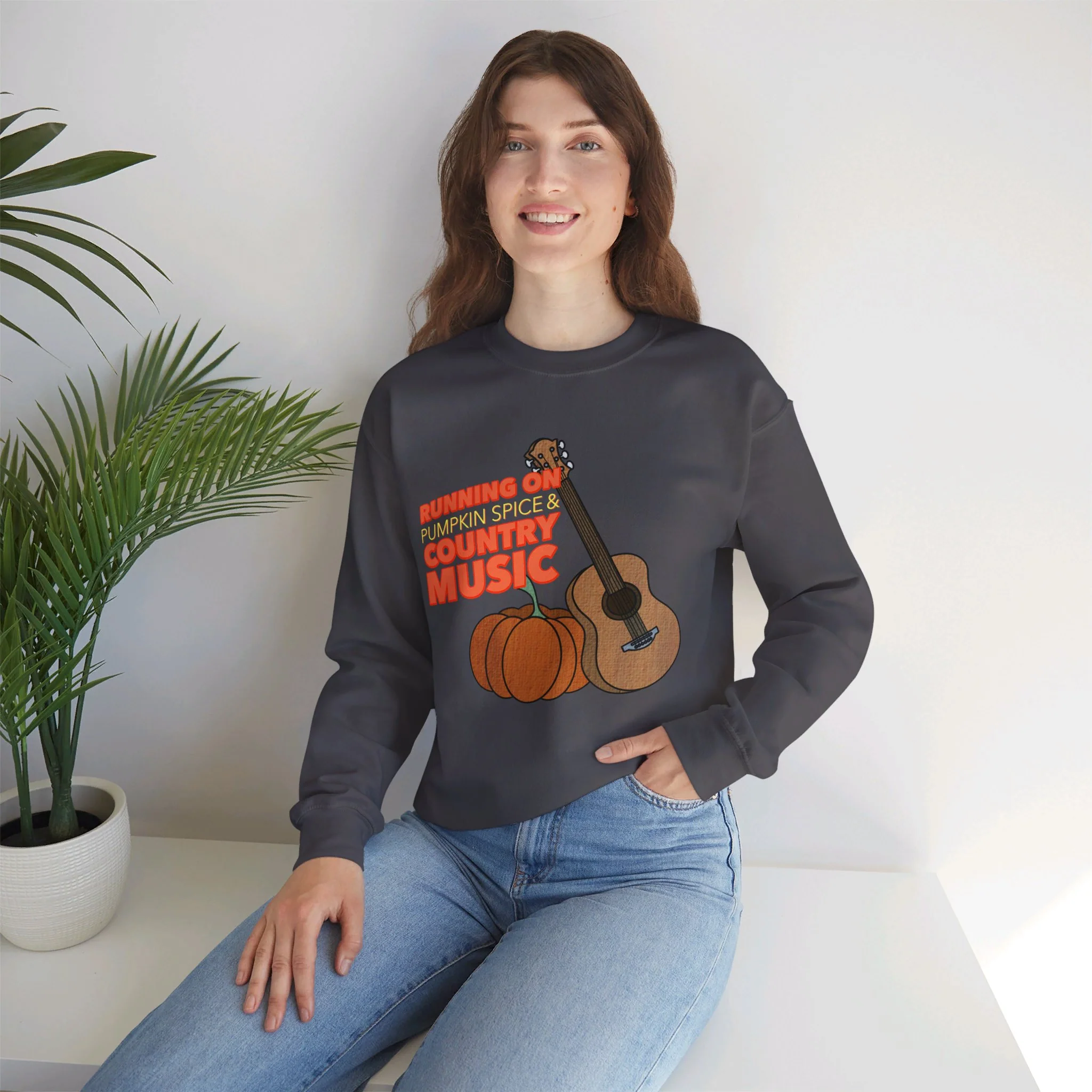Running on Pumpkin Spice Country Music  Crewneck Sweatshirt - Image 12