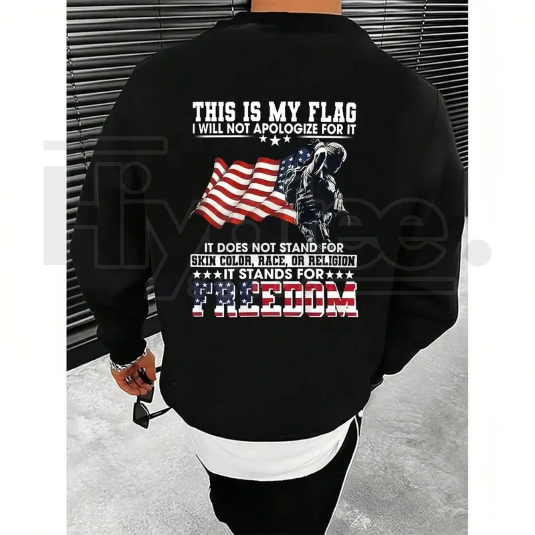 Stand for Freedom Vintage Patriotic American Flag Soldier Tee - Image 2