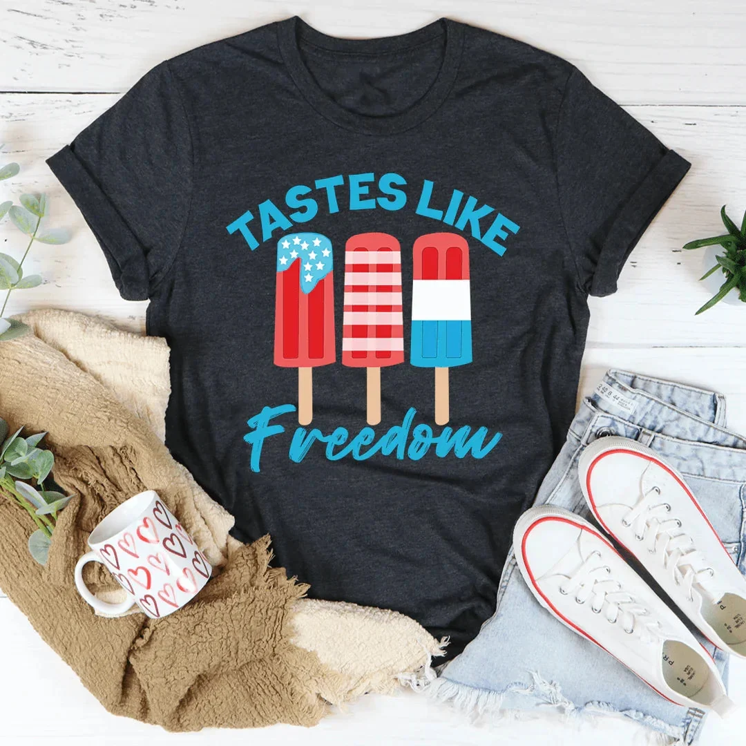 Tastes Like Freedom Graphic Tee – Funny Patriotic Shirt - Image 4