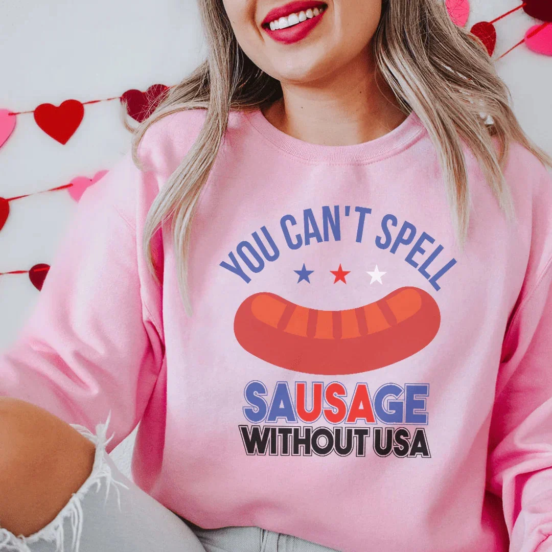 You Can't Spell Sausage Without USA Graphic Tee – Funny Patriotic - Image 3